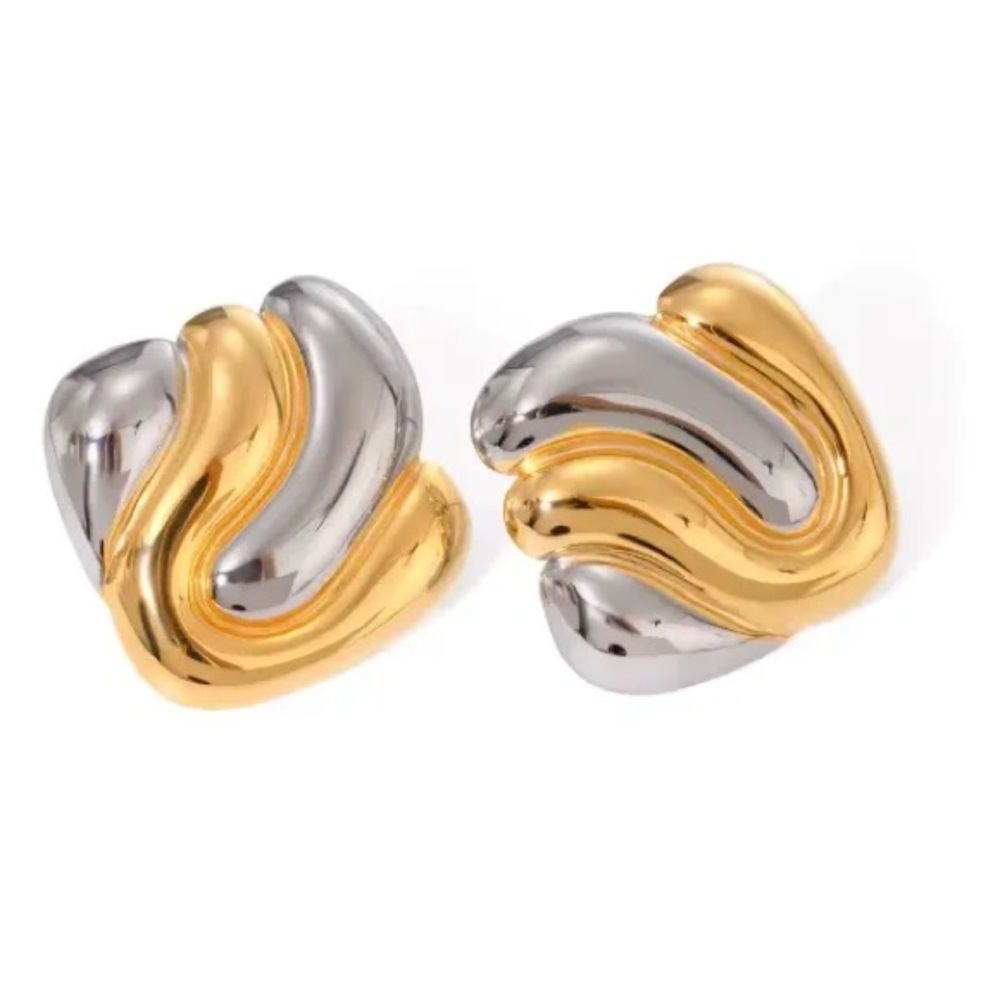 Elegant Gold and Silver Wave Earrings